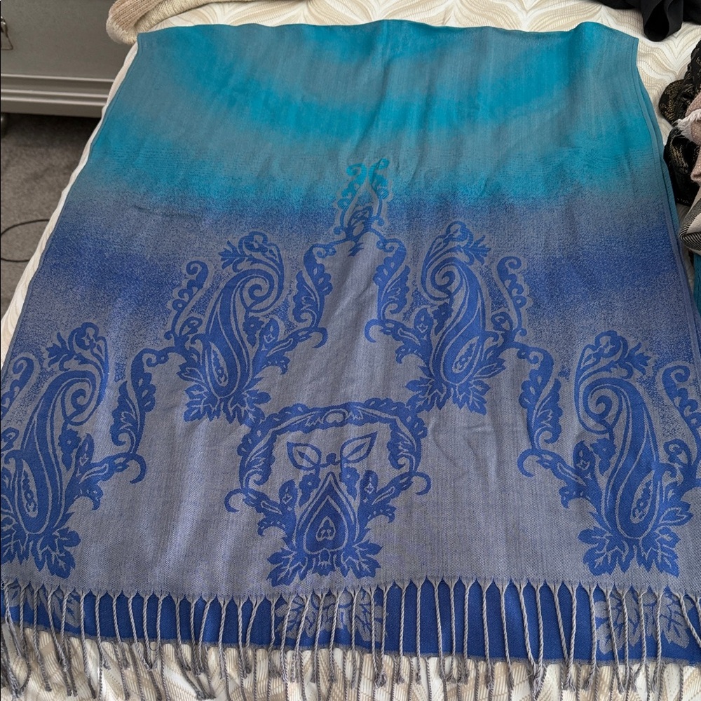 Blue and Gray Paisley Shawl